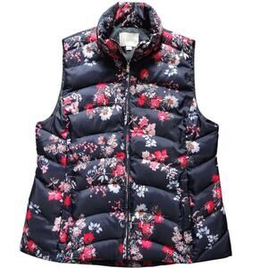 LOFT floral print puffer vest black size S